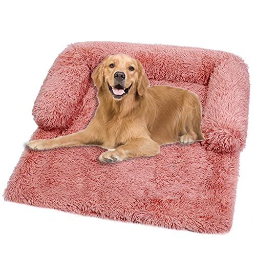 Waigg Kii Plüsch-Hundebett für Hunde, Sofa, Größe L/XL, weich, beruhigend, Matratzenkissen, rechteckig, Haustierbett, Sofas für Katzen, große mittelgroße und kleine Hunde (120 x 90 x 20 cm, Rosa) von Waigg Kii