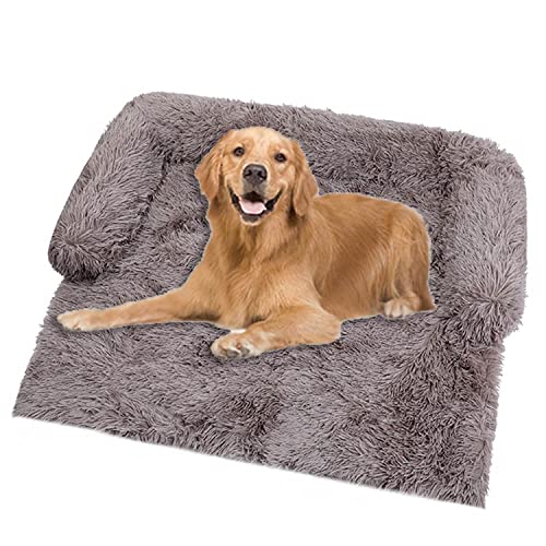 Waigg Kii Plüsch-Hundebett für Hunde, Sofa, Größe L/XL, weich, beruhigend, Matratzenkissen, rechteckig, Haustierbett, Sofas für Katzen, große mittelgroße und kleine Hunde (90 x 90 x 20 cm, braun) von Waigg Kii