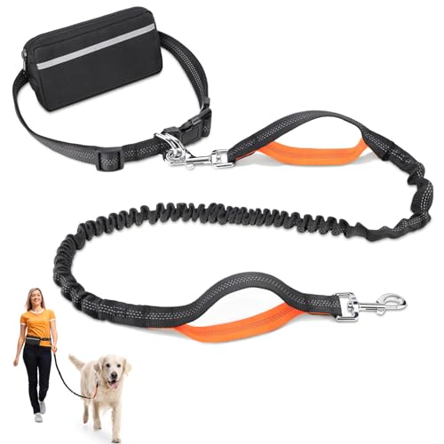 Joggingleine Hunde, Freihändig Laufleine für Hunde, Bauchgurt Hundeleine zum Joggen Laufen Wandern mit Dual Griffe, Reflektierende Nähte von Waldseemüller