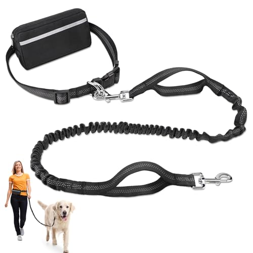 Joggingleine Hunde, Freihändig Laufleine für Hunde, Bauchgurt Hundeleine zum Joggen Laufen Wandern mit Dual Griffe, Reflektierende Nähte von Waldseemüller