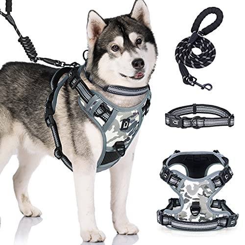 Waldseemüller Hundegeschirr, Verstellbares Hundegeschirr Set mit Leine und Halsband, No-Pull Reflektierende Haustiergeschirr mit 4 Schnallen, Atmungsaktiv Weich Gepolstert Brustgeschirre,M von Waldseemüller