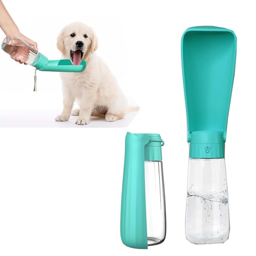 Faltbar Hunde Trinkflasche, Waldspring 550ml Wasserflasche für Haustiere, 2 in1 hundetrinkflasche für unterwegs, Tragbare trinkflasche für Hunde von Waldspring