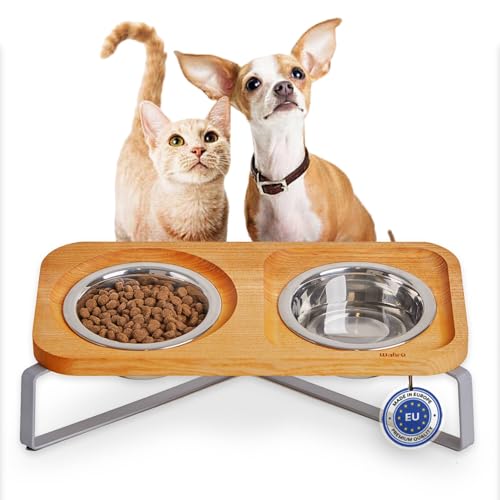 Walirü® Futterstation Für Katzen Aus Holz Erhöhter Futternapf Für Katzen, Ergonomischer Erhöhter Katzennapf, Katzennapf mit kippbarer Standschale Katzennapf-Set für Katzen und kleine Hunde von Walirü