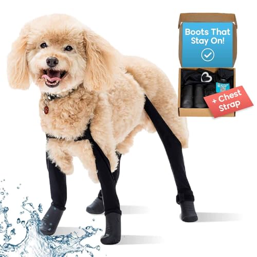 Walkee Paws Deluxe Easy On Hunde-Leggings mit Hosenträgern, mit Brustgurt, wasserdichte Schuhe für kleine Hunde und mittelgroße Hunde, schützen die Pfoten vor Regen, Schnee und Schnee, Größe S, von Walkee Paws