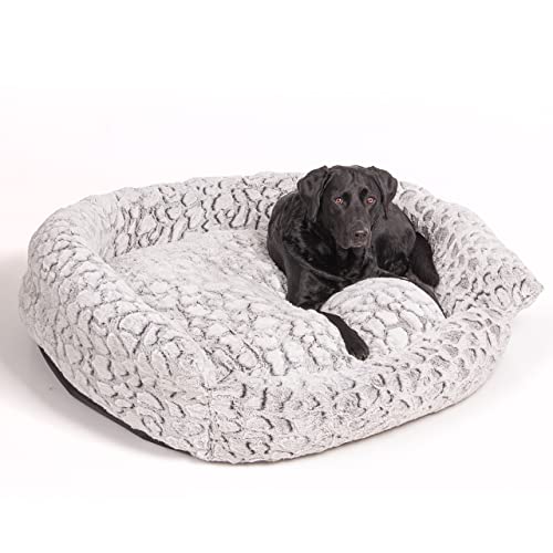 Wallace & Jones | Hundebett Hundekorb Cordo-Heaven Hundekorb Plüsch Material samtweich, abnehmbar, weiß/hellgrau Gemustert, Größe M, 80x70x27cm von Wallace & Jones