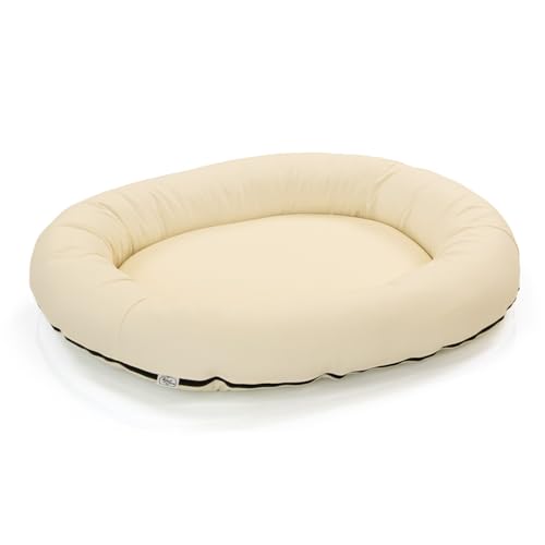 Wallace & Jones | Premium Hundebett Bolton Hundesofa 95x81 cm Hundecouch aus Kunstleder Hundebett für mittelgroße Hunde, verdeckter Zipper, waschbar, rutschfest, Creme-weiß von Wallace & Jones