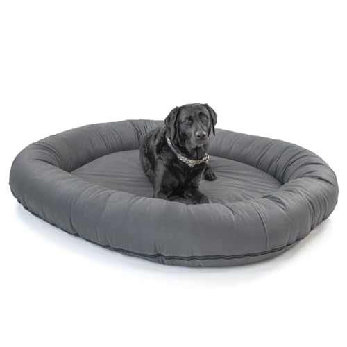 Wallace & Jones | Premium Hundebett Bolton Hundesofa 145x130 cm Hundecouch aus Kunstleder Hundebett für große Hunde, verdeckter Zipper, waschbar, rutschfest, dunkelgrau von Wallace & Jones