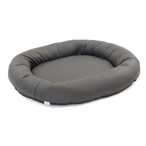 Wallace & Jones | Premium Hundebett Bolton Hundesofa 95x81 cm Hundecouch aus Kunstleder Hundebett für mittelgroße Hunde, verdeckter Zipper, waschbar, rutschfest, dunkelgrau von Wallace & Jones