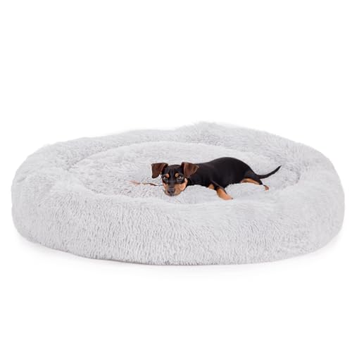 Wallace & Jones | Hundebett Ceddie - Flauschiges Hundekörbchen, Schlafkörbchen rund - hellgrau | ca. Ø 115 cm von Wallace & Jones