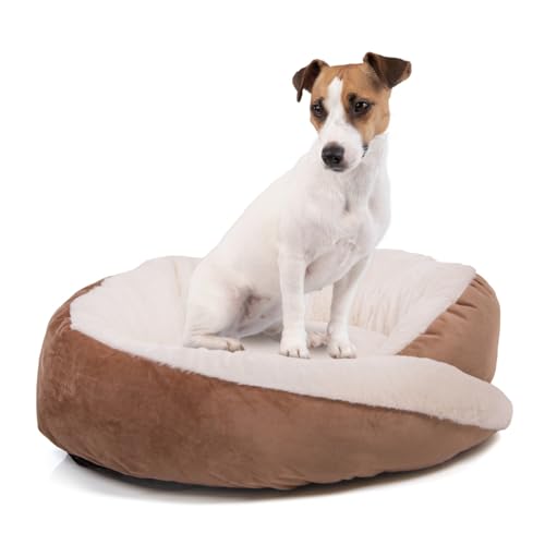 Wallace & Jones | Hundebett rund Grace - gemütlicher Hundekorb mittelgroße Hunde | Hundekissen, Hundebett mit Rand, rutschfest | braun-beige | Größe M | ca. 60 x 60 x 18 cm von Wallace & Jones