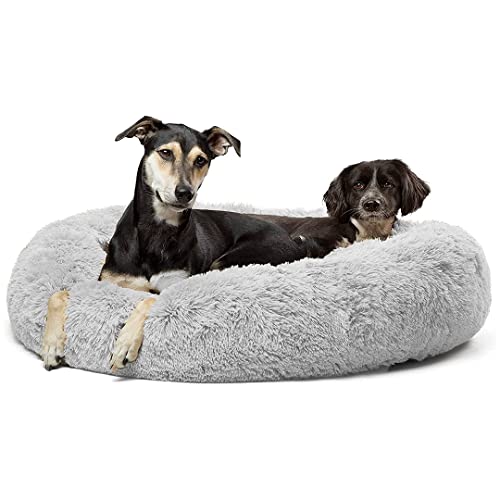 Wallace & Jones | Plüschbett Sarnia - M | Hundebett Liegekissen Donut | ca. 80 x 80 x 24 cm | Hellgrau von Wallace & Jones