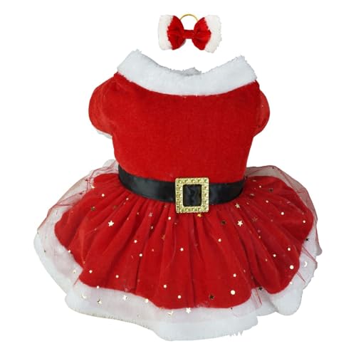 Walopola Katze Hund Weihnachten Outfit Weihnachtsmann Hund Weihnachten Outfit Weihnachten Hund Kleid Mädchen Welpe Klassisches Kostüm Weihnachtsmann Kostüm mit Tüllrock und Haarschleife Rot von Walopola