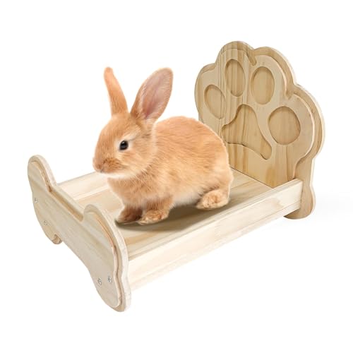 Walopola Kleines Tierbett, Hasenbett aus Holz, Hasenbett aus Holz vom Boden, Tragbarer Schlafplatz für Welpen, Chinchillas-Schlafbetten für Kätzchen und Frettchen von Walopola