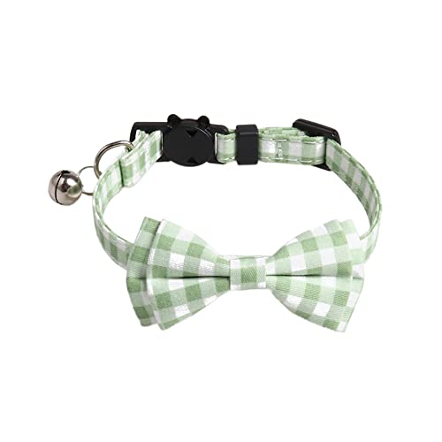 Katzenhalsband mit Sicherheitsverschluss und Glöckchen, Süß Katzenhalsbänder mit Schleifchen,Verstellbar Halsbandes für Katze und Kitten,Halsband für Haustiere,Haustierzubehör,Grünes Plaid von Wambere