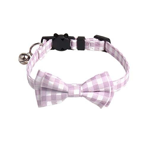 Katzenhalsband mit Sicherheitsverschluss und Glöckchen, Süß Katzenhalsbänder mit Schleifchen,Verstellbar Halsbandes für Katze und Kitten,Halsband für Haustiere,Haustierzubehör,Lila Plaid von Wambere