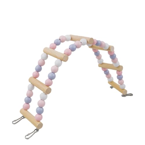 Spielzeug Leiter Holz 37X10CM Vogelkäfig Spielständer Spielzeug Parrot Playstand Vogelspielplatz für Vogelkäfige Kauspielzeug Füttertassen Übung Spielen für Wellensittich Agaporniden,Pink Lila von Wambere