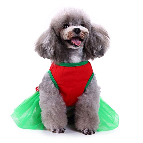 WanBeauty Haustier Kostüm Hund Kleidung, Weihnachten Haustier Hund Welpe Prinzessin Kleid Rock Kleidung Weiche Warme Kostüm Kleidung Weiche Entzückende Warme Outfits Mantel Kleidung Rot + Grün XL von WanBeauty