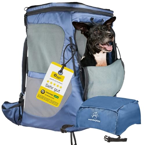 Wanderpfote Daypack Hunderucksack bis 12kg - Größe M, Farbe Blau - Premium Rucksack für kleine bis mittelgroße Hunde mit Höhenverstellbarem Tragesystem - höchste Qualität von Wanderpfote