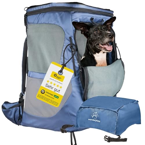 Wanderpfote Daypack Hunderucksack bis 16kg - Größe L, Farbe Blau - Premium Rucksack für mittelgroße Hunde mit Höhenverstellbarem Tragesystem und viel Raum für den Hund von Wanderpfote