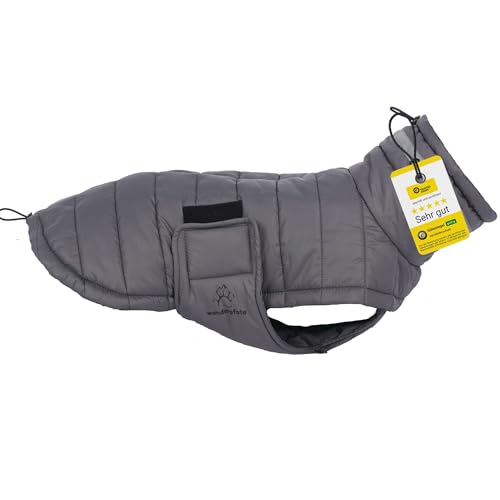 Wanderpfote Hundemantel in Grau, Größe S – synthetische Daunenjacke Hundejacke Stilvoll und Elegant – Hundemantel Wasserdicht – für kleine Hunde – Hundemantel Winter, Wintermantel Hund von Wanderpfote