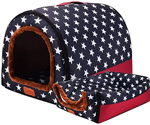 2-in-1 Hundehütte Iglu, Winter, Sommer, gemütliches Schlafnest, faltbares Sofa-Stil, traditionelles Wohnzimmer, Couch, beruhigendes Hundebett mit abnehmbarem Kissen, L: 60 x 48 x 43 cm von Wangle