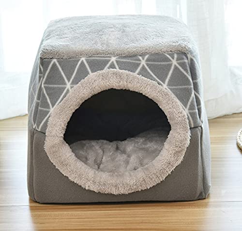 2-in-1 faltbares Katzenbett, weiches Haustierhaus, rutschfest, für kleine Hunde, Haustierhöhle, Katzenzelt, Iglu, Welpen, Haustierbett, Schlafbett mit waschbarem Kissen, 35 x 33 x 30 cm, Stil A von Wangle