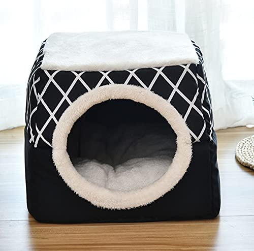 2-in-1 faltbares Katzenbett, weiches Haustierhaus, rutschfest, für kleine Hunde, Haustierhöhle, Katzenzelt, Iglu, Welpen, Haustierbett, Schlafbett mit waschbarem Kissen, 38 x 38 x 34 cm, Stil B von Wangle