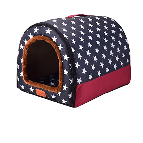 2-in-1 tragbares Iglu-Hundehaus, abnehmbares, waschbares Hundebett mit Dach, groß, warm, faltbar, rutschfest, gemütlich, Hundebett, Schlafnest, Stil A, S von Wangle