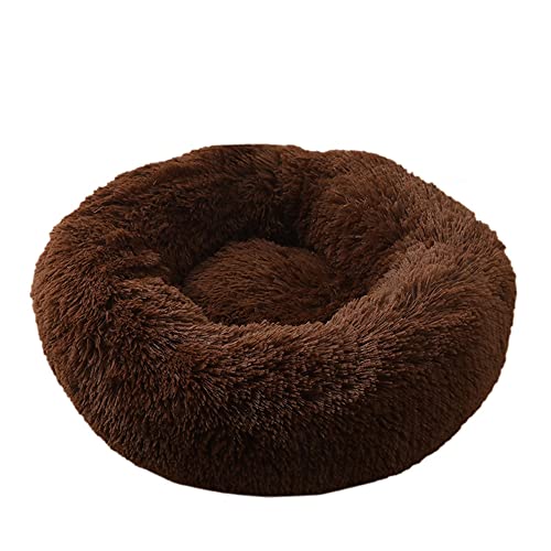 Extra großes Hundebett, rund, Donut, beruhigendes Hundebett, flauschiges Bett, waschbar, warm, Haustierbett, Schlafmatte für mittelgroße und große Hunde, rutschfest, 60 cm, Braun von Wangle