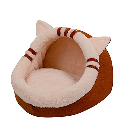 Haustier-Zelt, Höhlenbett für Katzen, kleine Hunde – Katzen-Iglu-Bett mit Kapuze, warmer Schlafsack für Kätzchen, Katzen, kleine Hunde – mit waschbarem Kissen, 35 x 32 x 30 cm, braun von Wangle