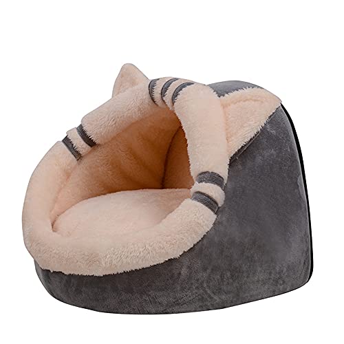 Haustier-Zelt, Höhlenbett für Katzen, kleine Hunde – Katzen-Iglu-Bett mit Kapuze, warmer Schlafsack für Kätzchen, Katzen, kleine Hunde – mit waschbarem Kissen, 35 x 32 x 30 cm, grau von Wangle