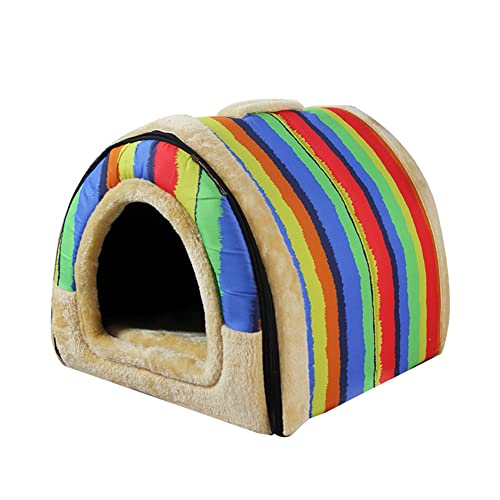 Haustierbett, 2-in-1 Hundehütte und Hundesofa, warm, gemütlich, Plüsch, waschbar, faltbar, großes Kissen, Höhle für den Innenbereich, tragbar, Größe XL: 75 x 57 x 55 cm, Stil B von Wangle