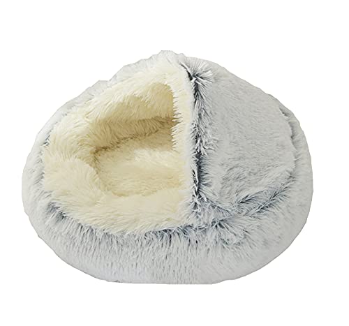 Haustierbett – flauschige Plüsch-Katzenhöhle – warmes Plüsch-Donut-Katzenbett mit Kapuze – rutschfestes Indoor-Katzenzelt für Katzen und Hunde – weiche Bettwäsche für Kätzchen und Welpen, 40 cm, Grau von Wangle