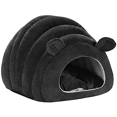 Haustierzelt Höhlenbett für Katzen / kleine Hunde – 38 x 41 x 32 cm großes Katzenschlafbett – weicher 2-in-1-Katzenschlafsack mit abnehmbarem waschbarem Kissen, schwarz von Wangle