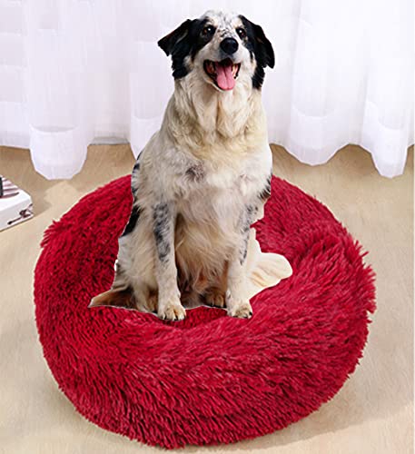 Hundebett, rundes Donut-Hundebett, großes Katzenbett, Haustierbett, Matte zum warmen Schlafen, flauschiges Haustierbett, geeignet für kleine, mittelgroße und große Haustiere, rutschfest, waschbar von Wangle