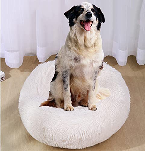 Hundebett, rundes Donut-Hundebett, großes Katzenbett, Haustierbett, Matte zum warmen Schlafen, flauschiges Haustierbett, geeignet für kleine, mittelgroße und große Haustiere, rutschfest, waschbar von Wangle