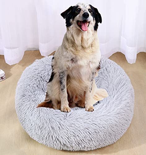 Hundebett, rundes Donut-Hundebett, großes Katzenbett, Haustierbett, Matte zum warmen Schlafen, flauschiges Haustierbett, geeignet für kleine, mittelgroße und große Haustiere, rutschfest, waschbar von Wangle