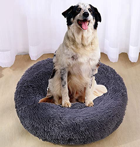 Hundebett, rundes Donut-Hundebett, großes Katzenbett, Haustierbett, Matte zum warmen Schlafen, flauschiges Haustierbett, geeignet für kleine, mittelgroße und große Haustiere, rutschfest, waschbar von Wangle