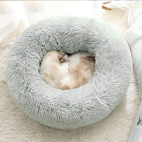 Hundebett in Donut-Form, extra große Hunde, flauschiges Plüsch, beruhigend, waschbar, rundes Kissen, Sofabett für große, mittelgroße Hunde, hellgrau, 80 cm von Wangle