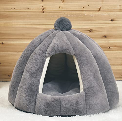 Iglu-Bett für Katzen mit waschbarem Kissen, 2-in-1, Haustierzelt, Höhle, Bett, Nest, Schlafsack, weiche Mikrofaser, Katzenhöhle, Haus für Kätzchen und kleine Hunde, 48 x 40 cm, grau von Wangle