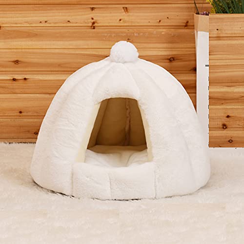 Katzen-Iglu-Bett mit waschbarem Kissen, 2-in-1 Haustier-Zelt, Höhle, Bett, Nest, Schlafsack, weiche Mikrofaser, Katzenhöhle, Haus für Kätzchen und kleine Hunde, 48 x 40 cm, weiß von Wangle