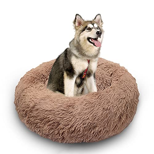 Plüsch-Hundebett, Donut-Haustierbett, rund, warm, kuschelig, Hundekissen, Schlafsack, für große und mittelgroße Hunde, verbesserter Schlaf, rutschfeste Unterseite, Braun, 100 cm von Wangle