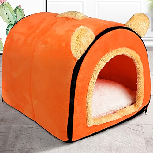 Tragbares Iglu-Hundehüttenbett, für den Innenbereich, 2-in-1, Haustier-Sofa, Höhlenhaus, Hundebett mit abnehmbarem Kissen, warm, bequem, beruhigend, waschbar, Größe XL: 60 x 47 x 45 cm, Orange von Wangle