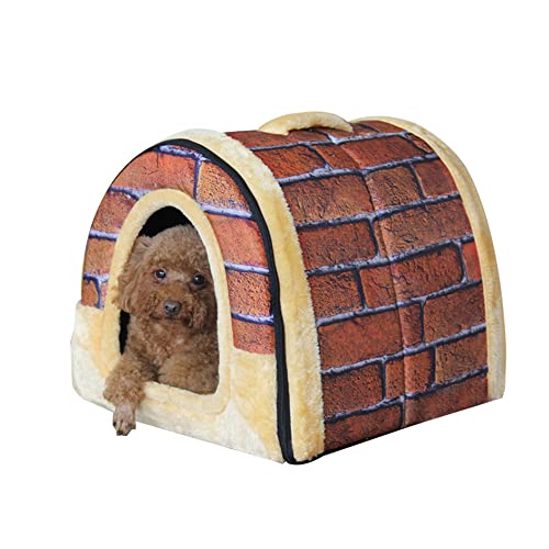 Wangle 2-in-1 tragbares Haustierhaus, selbstwärmend, weiches Hundebett mit Dach, rutschfeste Unterseite, faltbar, Höhle für Haustiere, halbbedeckt, waschbar, S: 35 x 32 x 28 cm, Stil A von Wangle