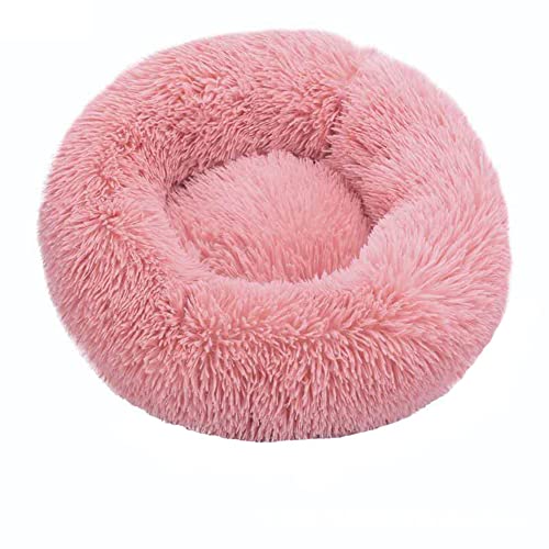 Wangle Plüsch-Haustierbett, weiches beruhigendes Kissen, Donut-Hundebett, rutschfeste Unterseite, flauschige Kissenform für Angst, orthopädische Schlafentlastung, waschbar, rosa, 120 cm von Wangle