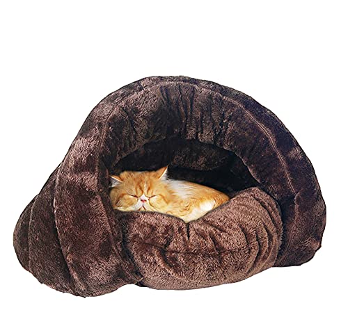 Warmes, weiches Katzenbett, rutschfester Kuschelsack für Katzen, Zelt-Höhlenbett mit waschbarem Kissen mit Reißverschluss, halbgeschlossenes Haustierbett, Schlafhaus, 50 x 50 x 36 cm, braun von Wangle