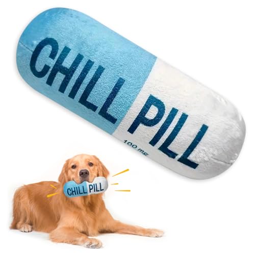 Wanheart Funny Chill Pill Hundespielzeug, quietschende Plüschkapsel für zahnende Welpen und Katzen, interaktives Kaugeschenk mit bissfestem Design, Geschenk für Haustierliebhaber, Trainingszubehör und von Wanheart