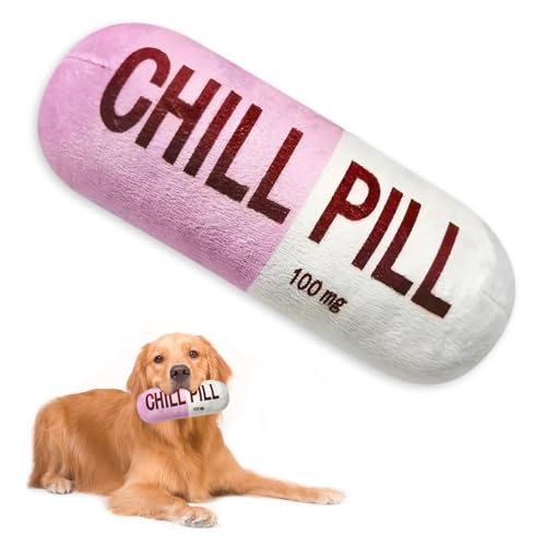 Wanheart Funny Chill Pill Hundespielzeug, quietschende Plüschkapsel für zahnende Welpen und Katzen, interaktives Kaugeschenk mit bissfestem Design, Geschenk für Haustierliebhaber, Trainingszubehör und von Wanheart