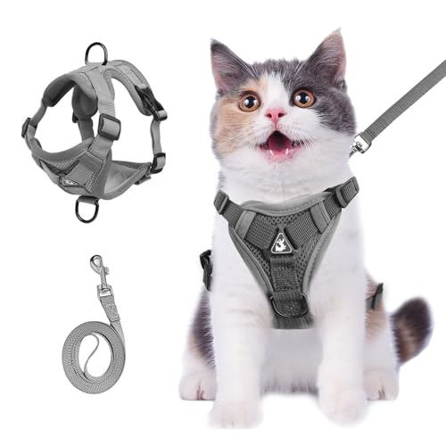 Wanheart Summer Cat Brustgeschirr und Leine, Anti-Ausbruch, verstellbar, weiches Netzgewebe, Katzenleine und Brustgeschirr-Set für alle Arten von Katzen und Katzen, Grau, 3 - 4,5 kg von Wanheart