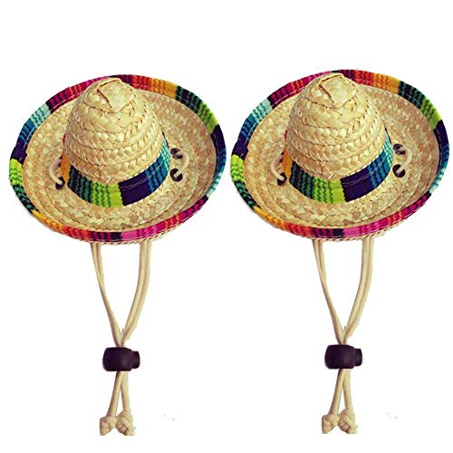 Wankd Dog Sombrero Hut, Mini Straw Sombrero Hüte Mexikanische Hüte Sombrero Party Hüte Hunde Sonnenhut für Hunde und Katzen Funny Dog Costume Kleine Haustiere Welpen Katze (2PCS, Baumwolle) von Wankd